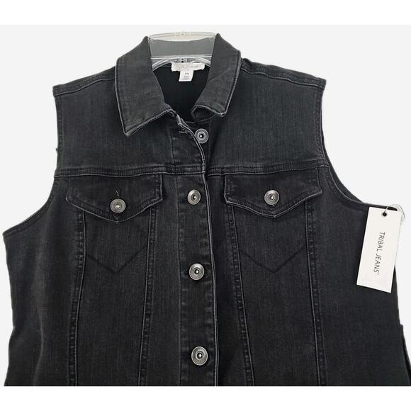 TRIBAL JEANS ~Woman Size SPetite~ Black Denim Jean Jacket Vest Stretch NWT $144. - Picture 11 of 14